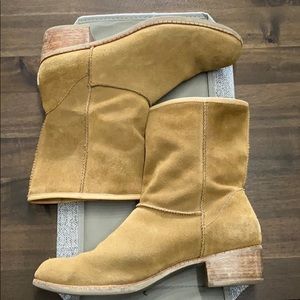 UGG sheepskin and leather tan booties. Used.